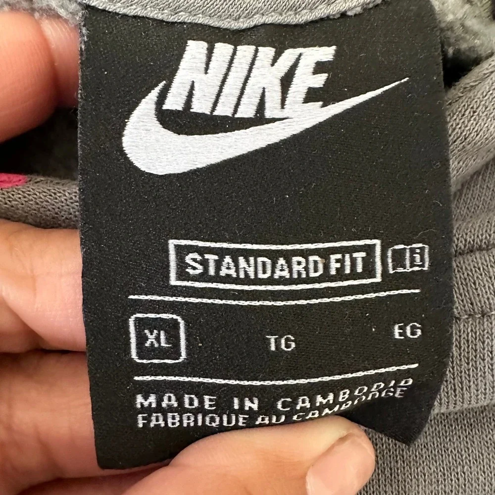 Nike Hoodie Womens Size XL Gray Pink All Over Swoosh Print Standard Fit Fleece